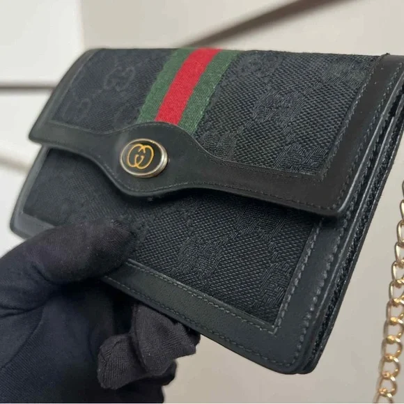 Authentic Vintage Sherry Black Nano Clutch Gucci Crossbody Purse Wallet Bag - Picture 3 of 16